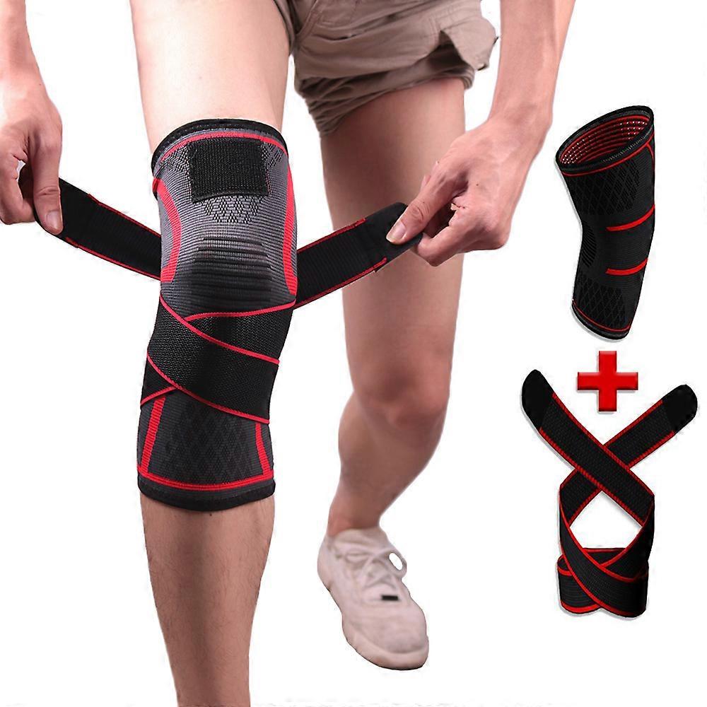 Adjustable Knee Brace Support 3D Compression Gym Pain Relief Knee Pads Sleeve,Red XL