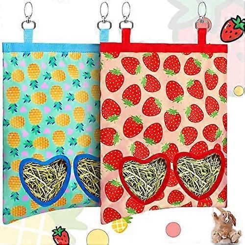 2 Pieces Guinea Pig Hay Feeder Bag Rabbit Hay Feeder Storage Small Animal Hay Feeder Bag Hanging Feeder Sack with 2 Holes for Rabbit Guinea Pig Chinch