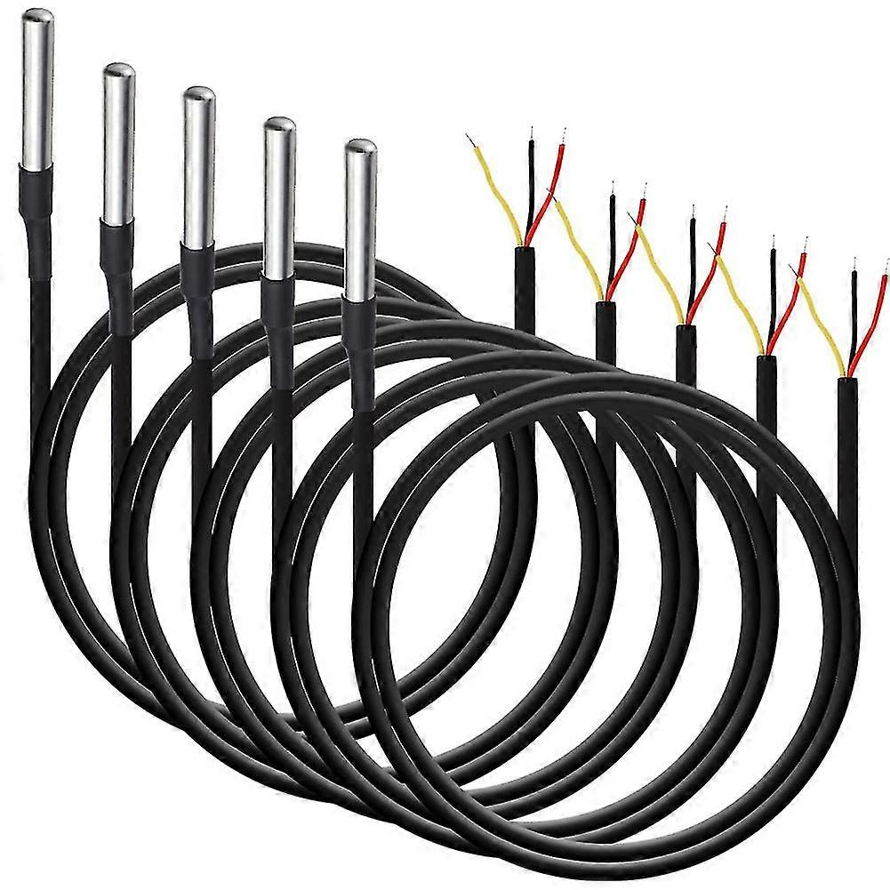 5pcs Waterproof Ds18b20 Temperature Sensor, Digital Temperature Thermal Cable Temperature (-55- +125) - 1 Meter/3.2ft
