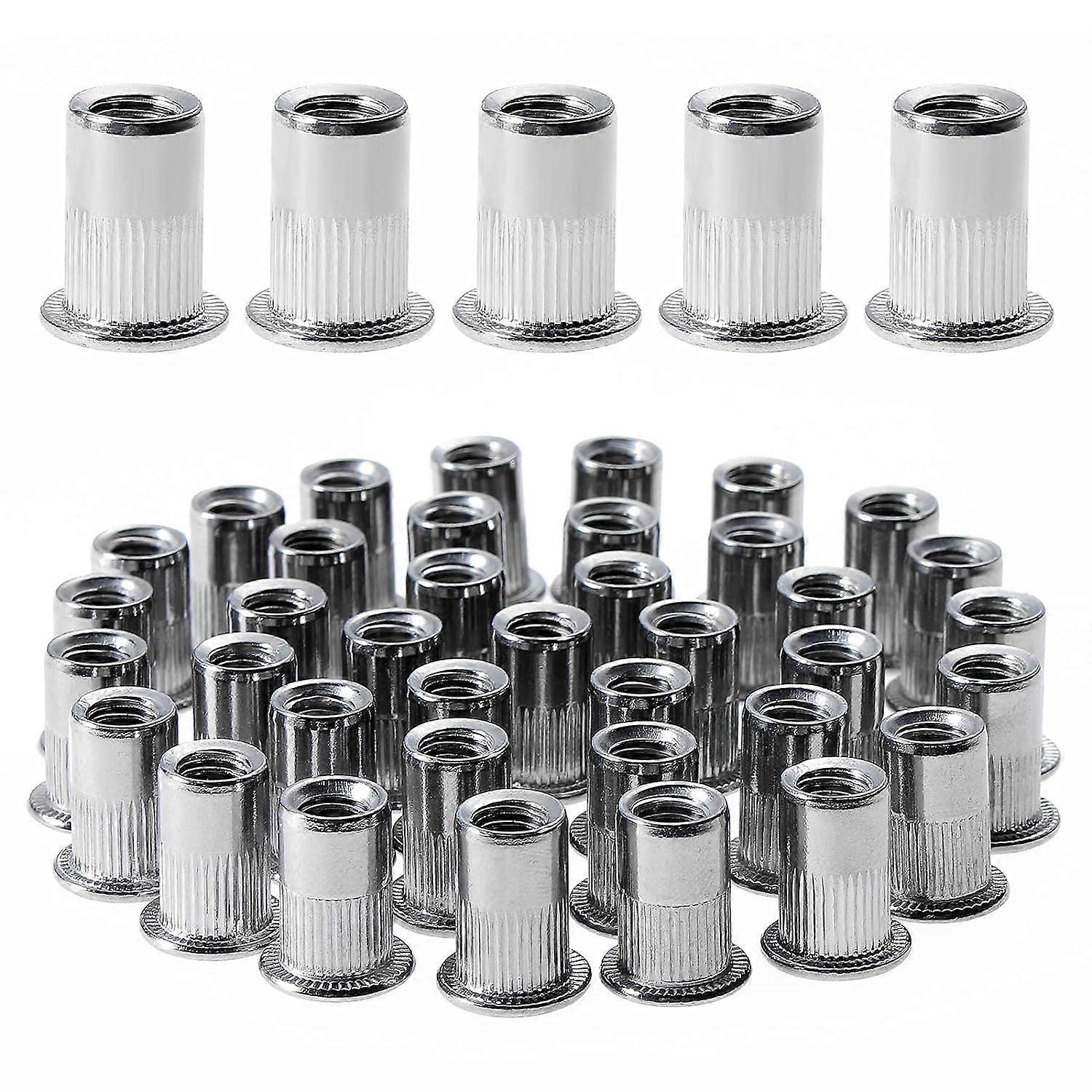 100pcs M6 Flat Head Threaded Rivet Nut, Stainless Steel Threaded Rivet Nuts, Threaded Inserts for Plastic Mental (12mm*15mm)