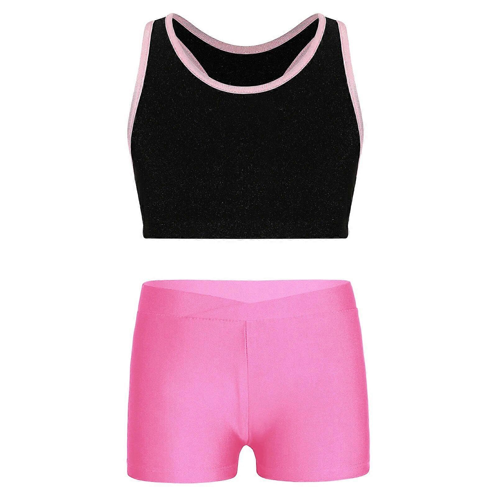 Crianças Meninas Ballet Ginástica Roupas Sem Mangas Racerback Crop Top com Shorts Set para Esportes Exercício Roupas de Bailarina
