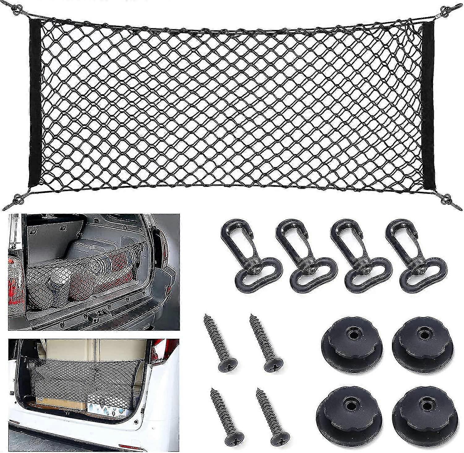 Universal Rear Trunk Storage Net, Double Layer Elastic Adjustable Nylon Trunk Organizer
