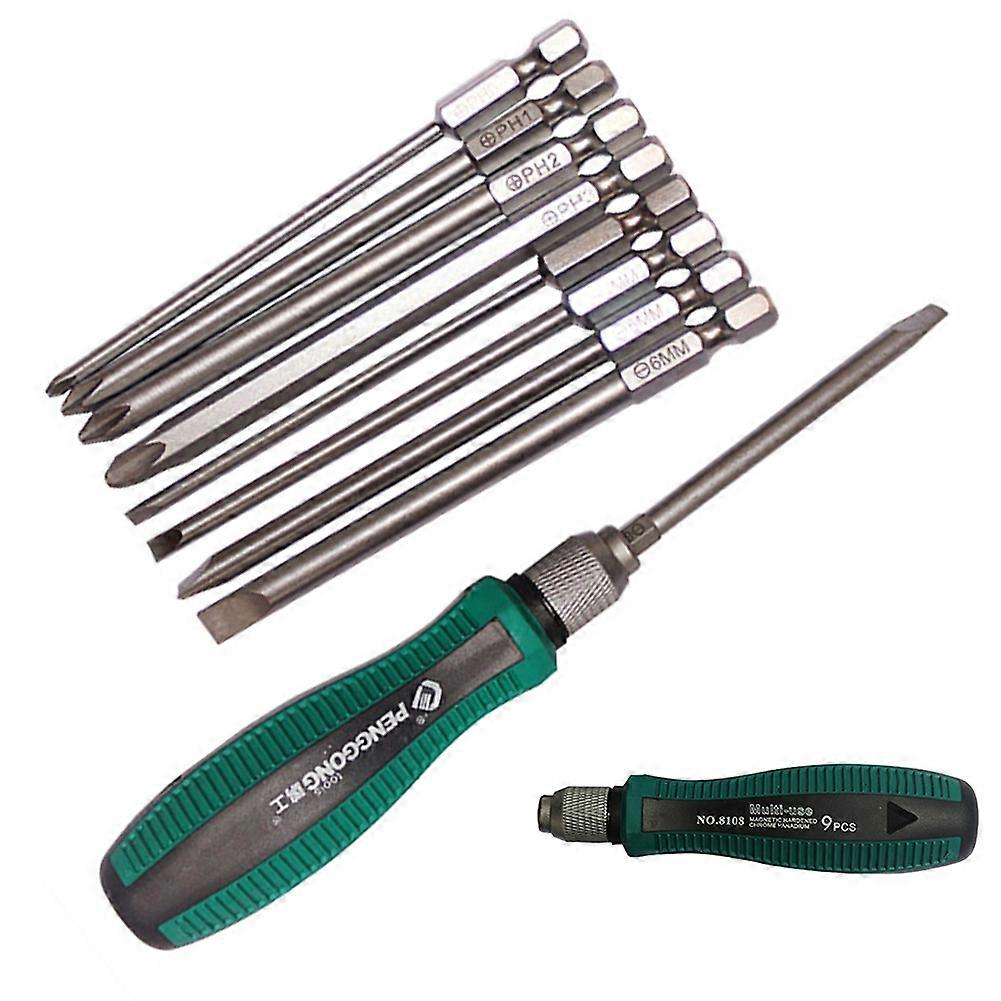 9Pcs PengGong Multifunction Hex Shank Slotted Cross Screwdriver Bits Repair Tool