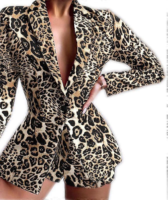 Women's Leopard Print Suit Set, Winter Short Set