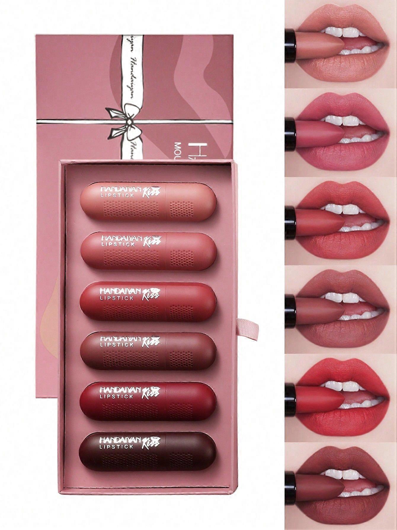 HANDAIYAN blokfløjte design læbestift sæt, 6stk mini højttaler design læbestift langvarig læbestift sæt læbestift makeup sæt