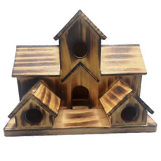 Bird House 6 Holes Large Space Smooth Surface High Simulation No Odor Shelter Fade-resistant Wooden Handmade Hummingbird House Backyard Supply