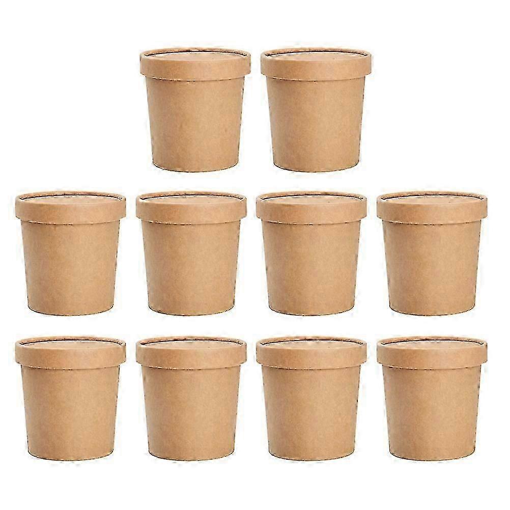 10 Sets Disposable Kraft Paper Soup Cups Soup Buckets Porridge Cups for Storage