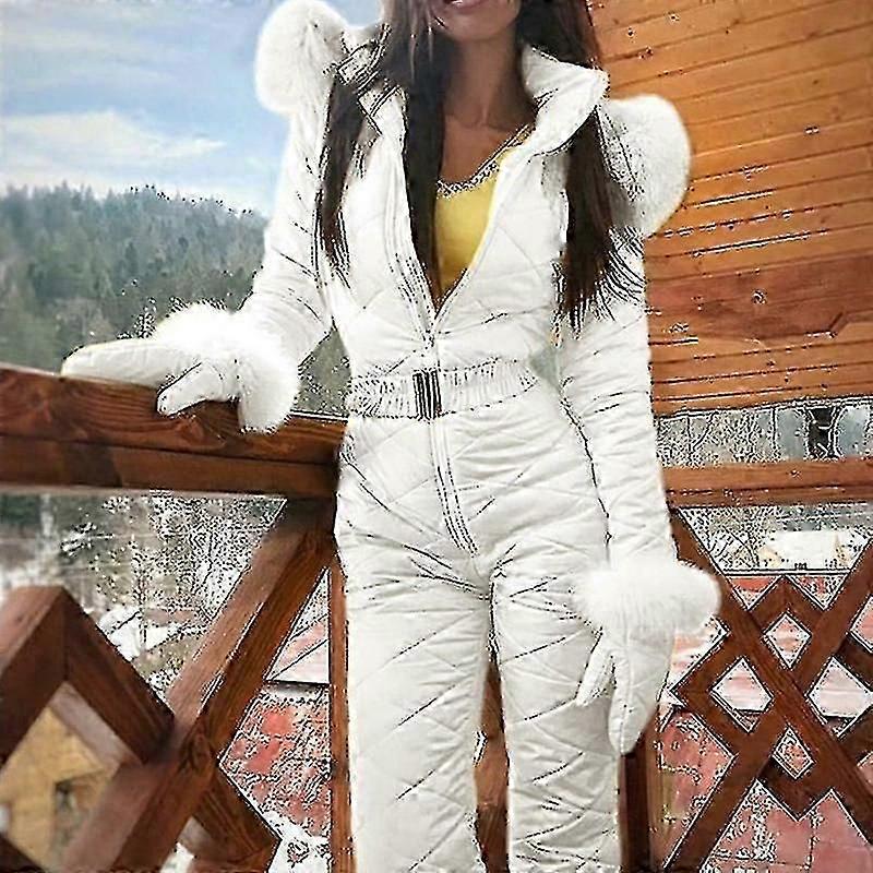 Γυναίκες Ζεστό Snowsuit Υπαίθριο Αθλητικό Παντελόνι Κοστούμι Σκι Αδιάβροχο Ολόσωμη Φόρμα Νέο 2XL Λευκό