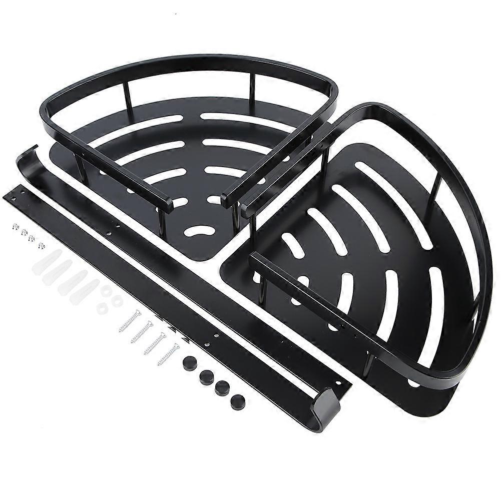 Double Layer Triangular Storage Basket Wall Hanging Corner Rack Bathroom Shelves with Hooks