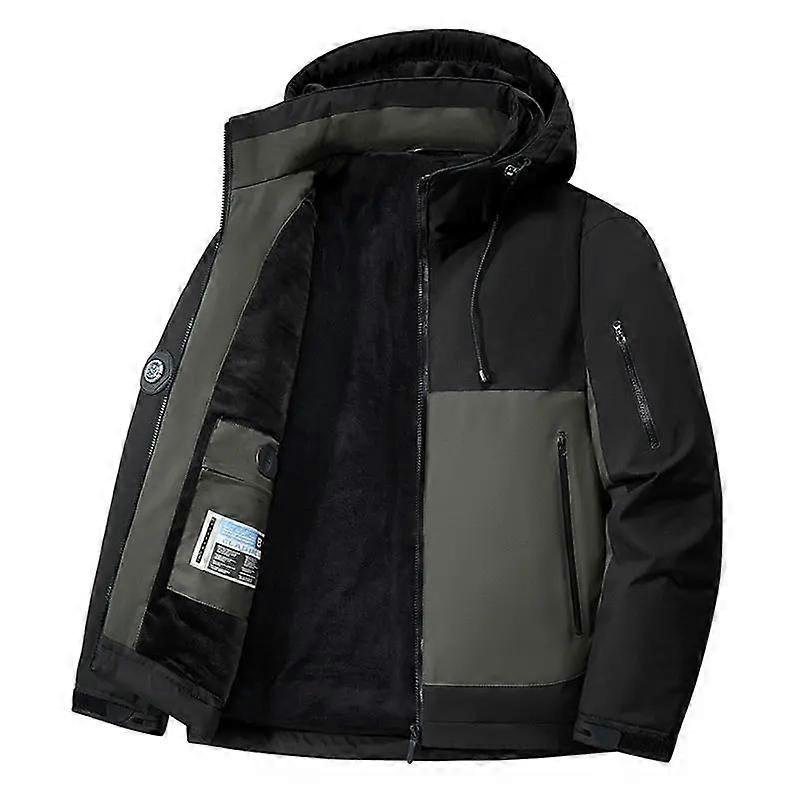 Winter thickened warm waterproof coat Men's hat detachable fleece lined plus-size jacket