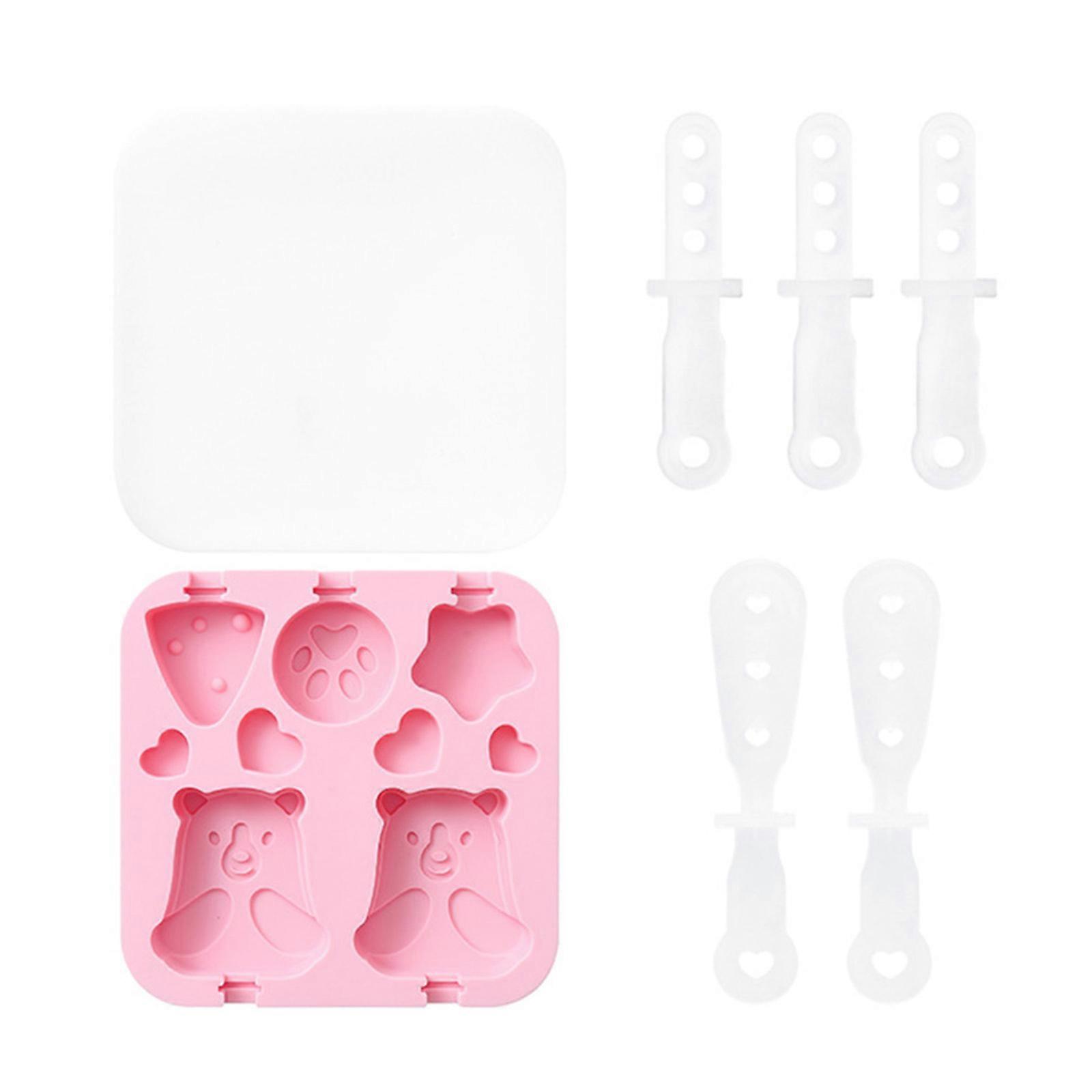 Reusable Silicone Ice for Pop Mould Food Grade Ice Lolly Molds with Lid Ice Cream Mould DIY for Pop sicle Maker for Froz  Pink