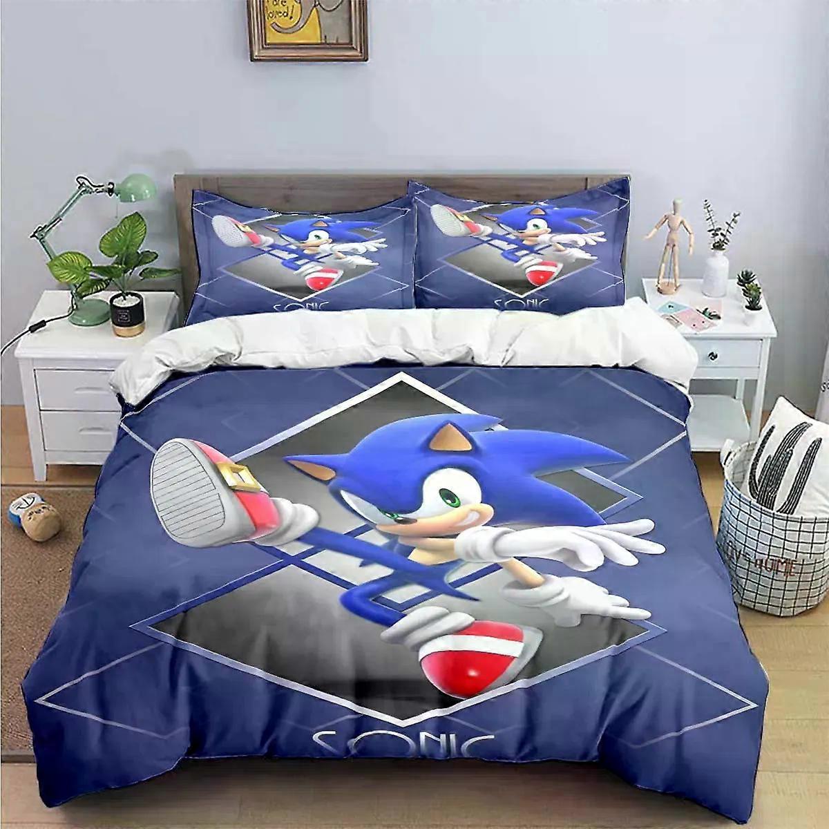 v1326 Lakan Utsökt tecknad S-Sonic Tapet Anime Digital Utskrift Sängkläder Set Påslakan Täcke Säng Ungdom Barn Barn Flicka Pojkar Gåva 3-Delad
