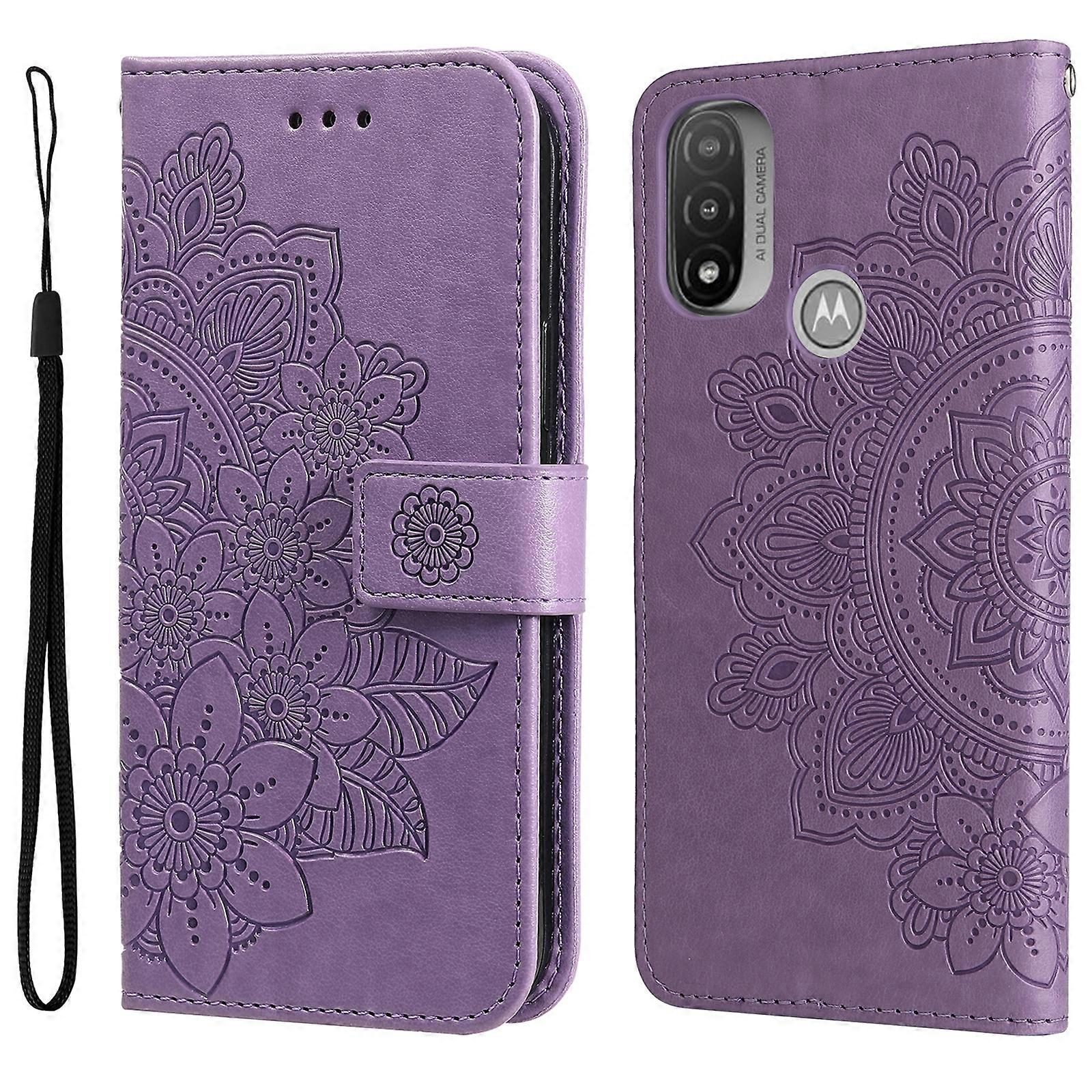 For Motorola Moto E20 / E30 / E40 7-petal Flowers Embossing Pattern Horizontal Flip CasePhone Case