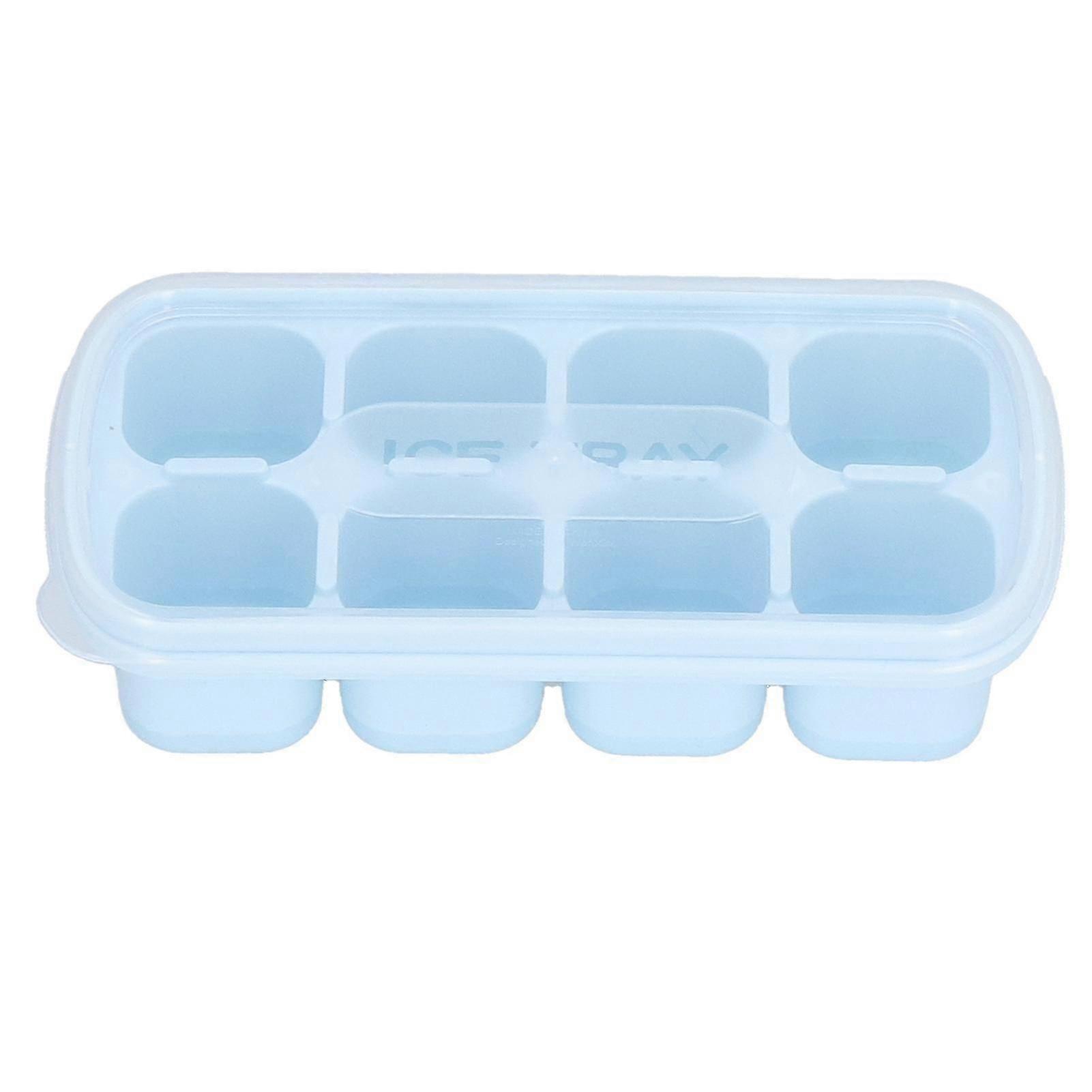 Blue Food Grade Ice Cube Tray with Lid - 8 Grids for Home Kitchen
