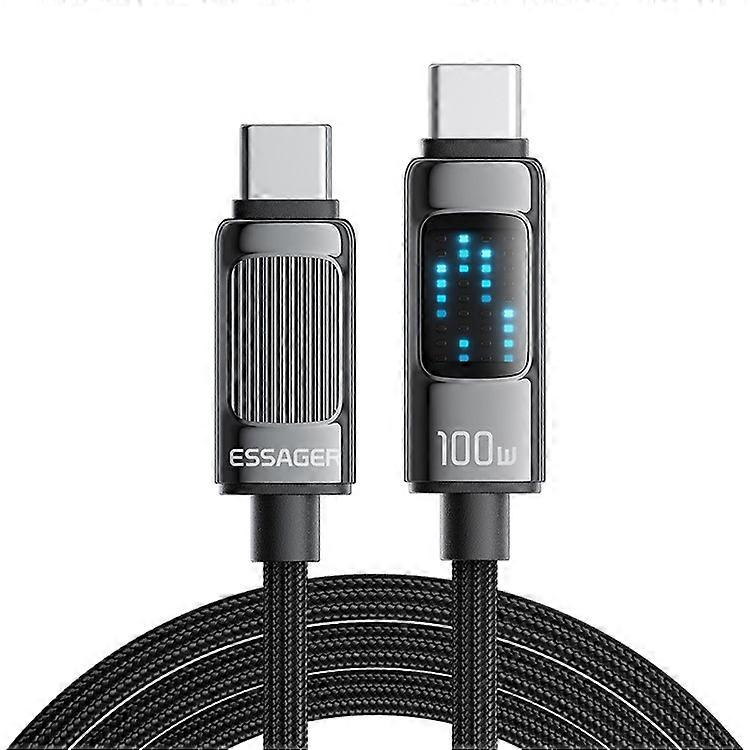 ESSAGER Dazzling Light Effect 1m Type-C to Type-C 100W Data Cable Braided Fast Charging Cord