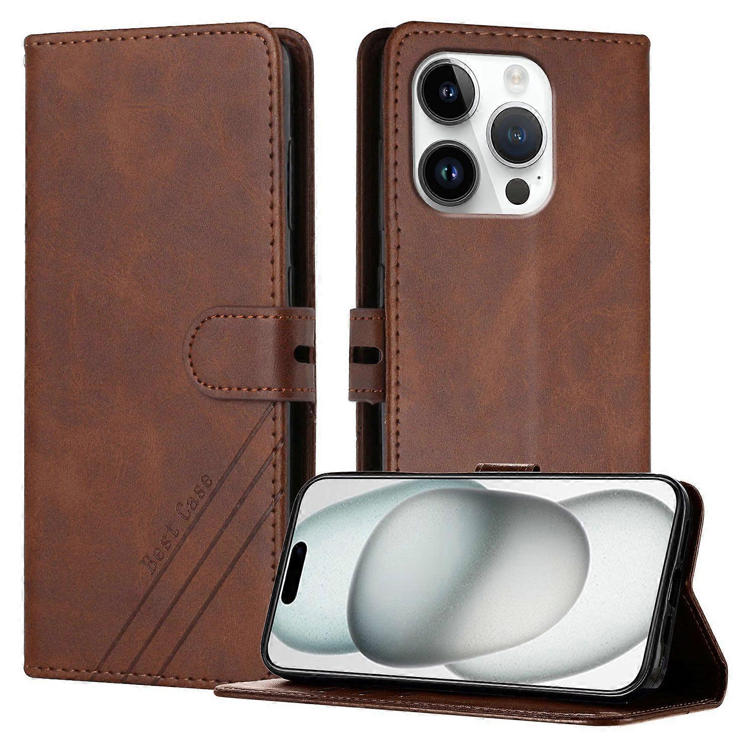 For Iphone 16 Pro Wallet Case With RFID Blocking-Brown