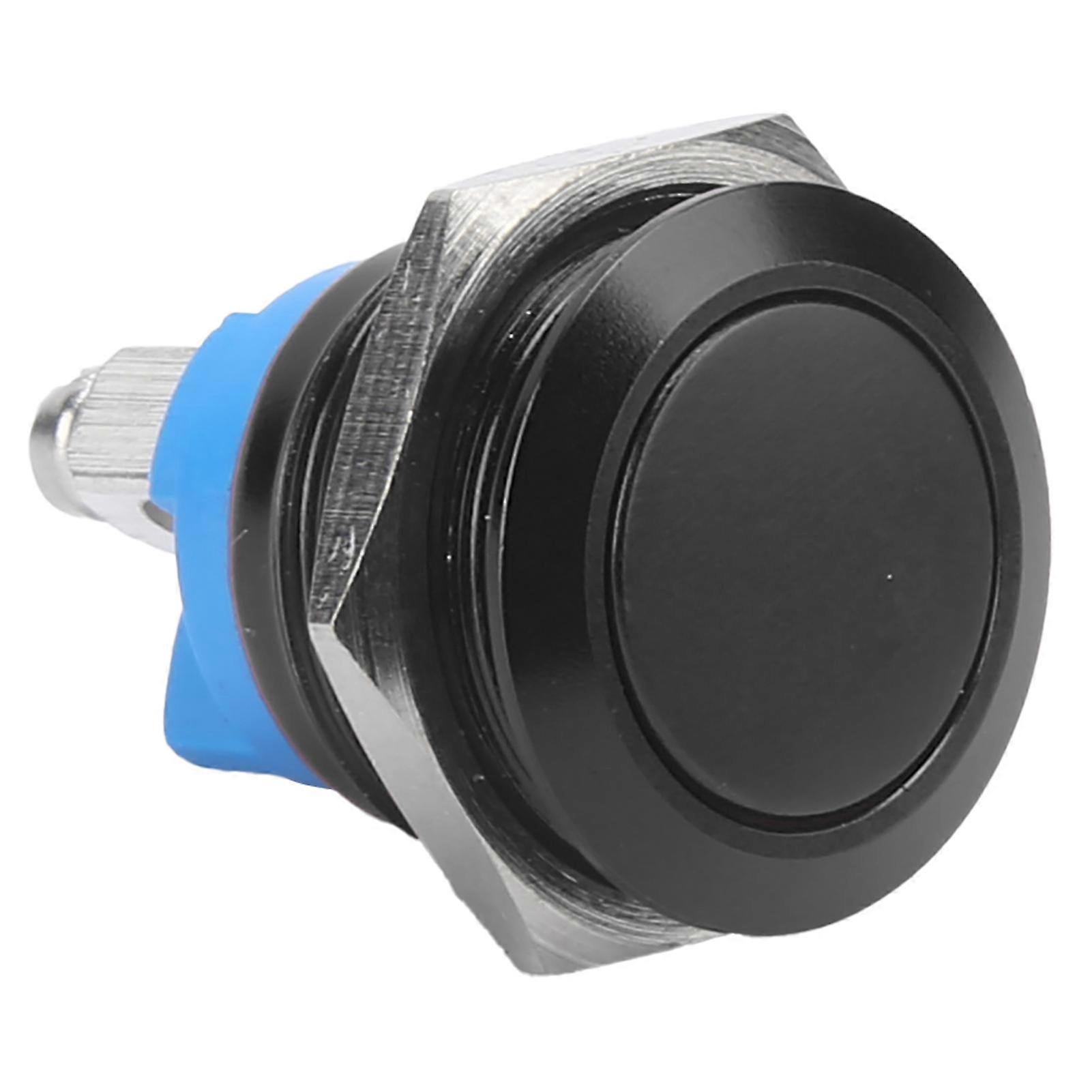 מתג לחצן מתכת נירוסטה 16 מ"מ ראש עגול שטוח עמיד למים כוח איפוס עצמי 220V (שחור )