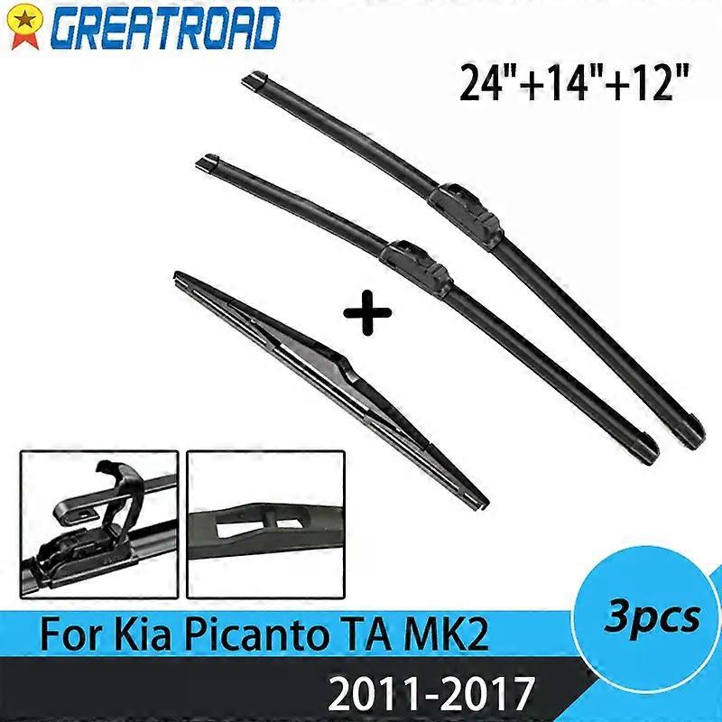 Wiper Front & Rear Wiper Blades Set Kit For Kia Picanto TA MK2 2011 12 13 14 15 16 2017 Windshield Windscreen Window 24"+14"+12"
