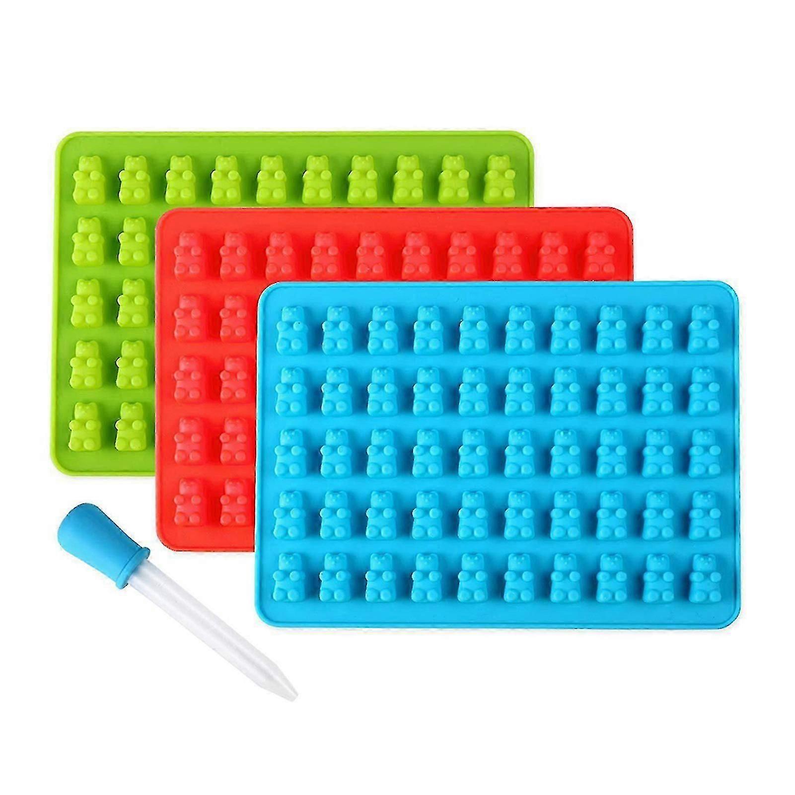 Mini Gummies Bear Silicone Mold 50 Cavity Non Stick Soft Ice Cubes Tray with Dropper for Snack Chocolates