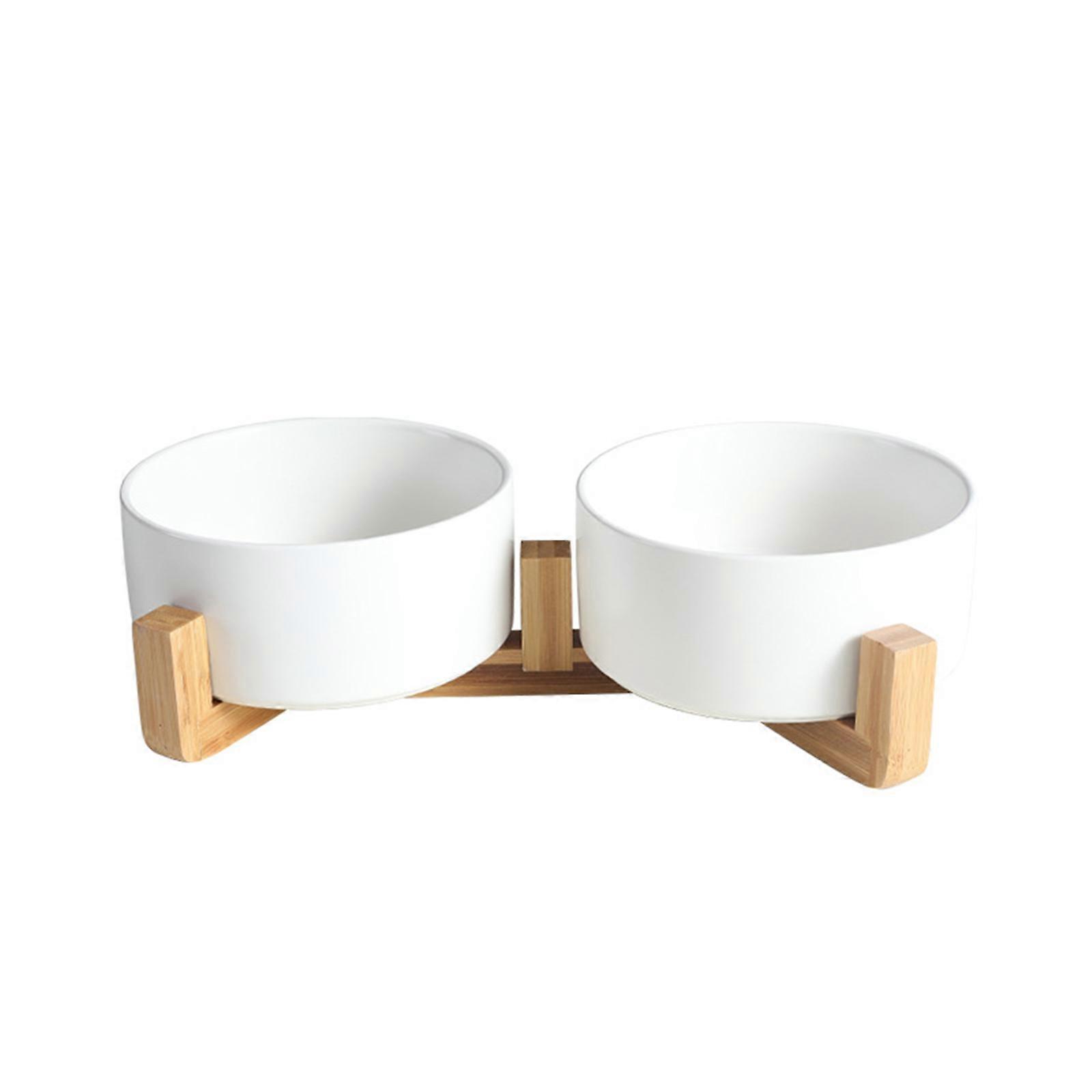 CeramicSalad Bowl Dessert Bowl CeramicDog Bowl With Stand CeramicCat Bowl With Stand Catfeeder Fruits Bowl With Stand White 15.5CM