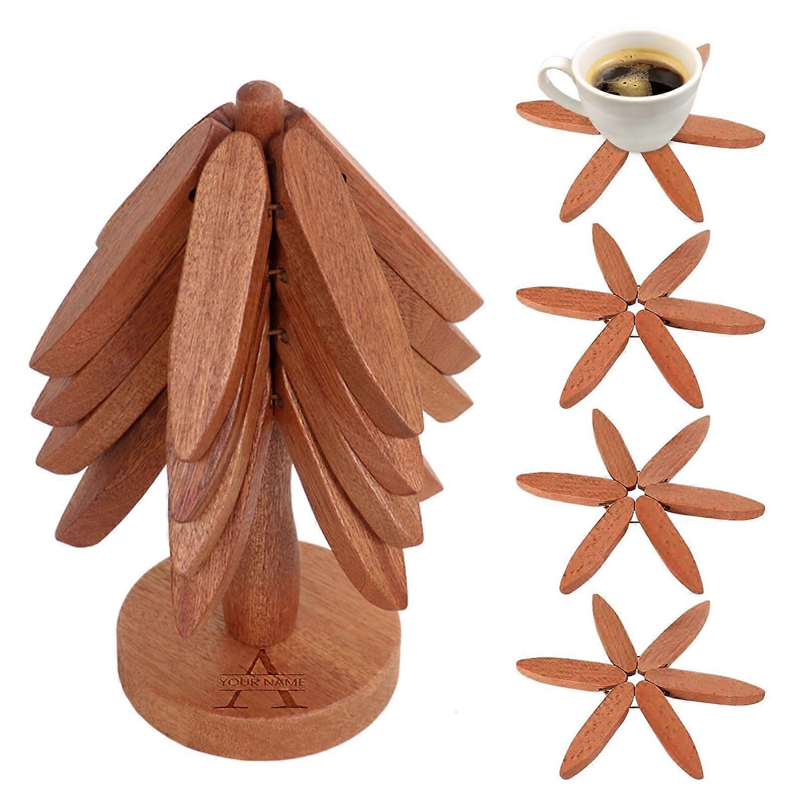 Wooden Trivet Set, 4-Piece, For Hot Dishes And Teapots, Kitchen Tableware