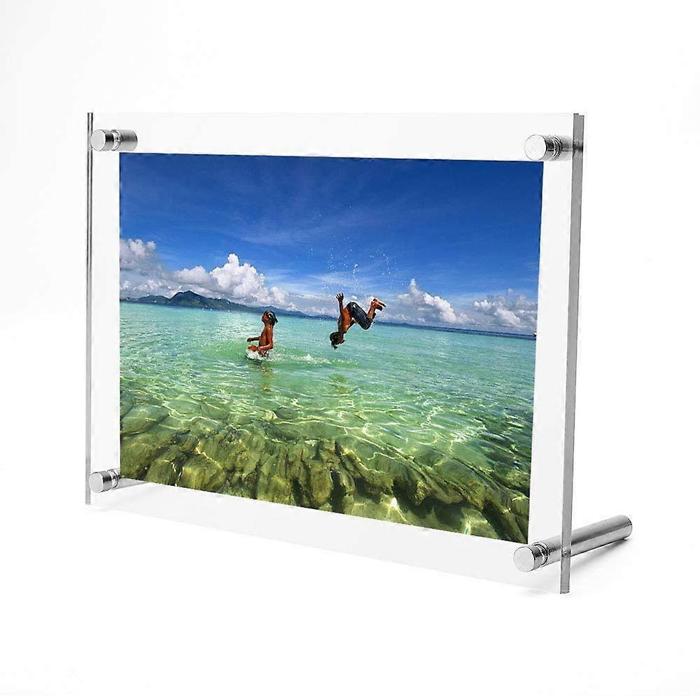 Floating Acrylic Picture Frame Clear Free Standing Desktop Photo Frame Frameless Photo Holder Document Sign Menu Display Stands (11x14 photo size)