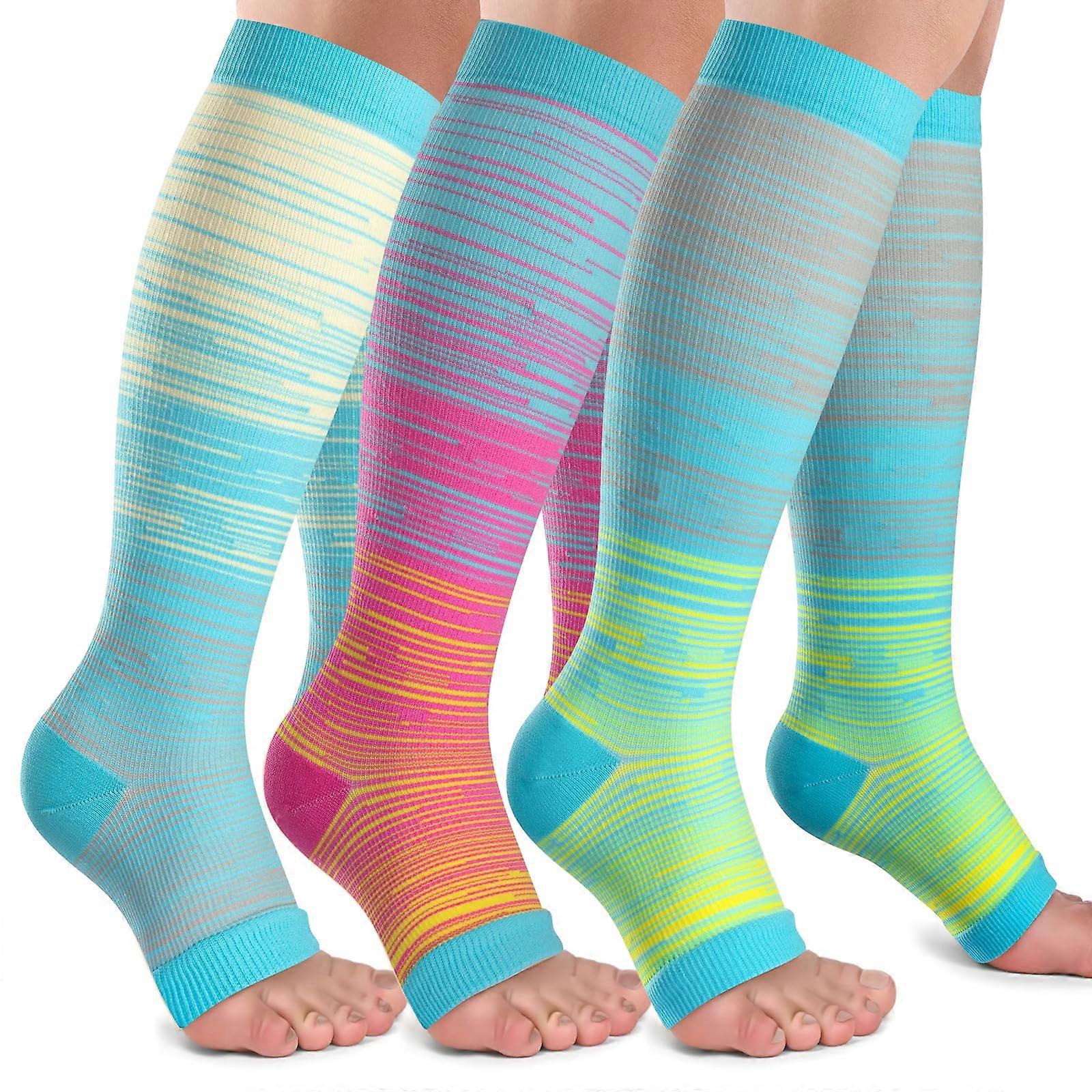 Open Toe Compression Socks Women Men3 Pairs 2030 mmHg Knee High Stockings for Circulation Support