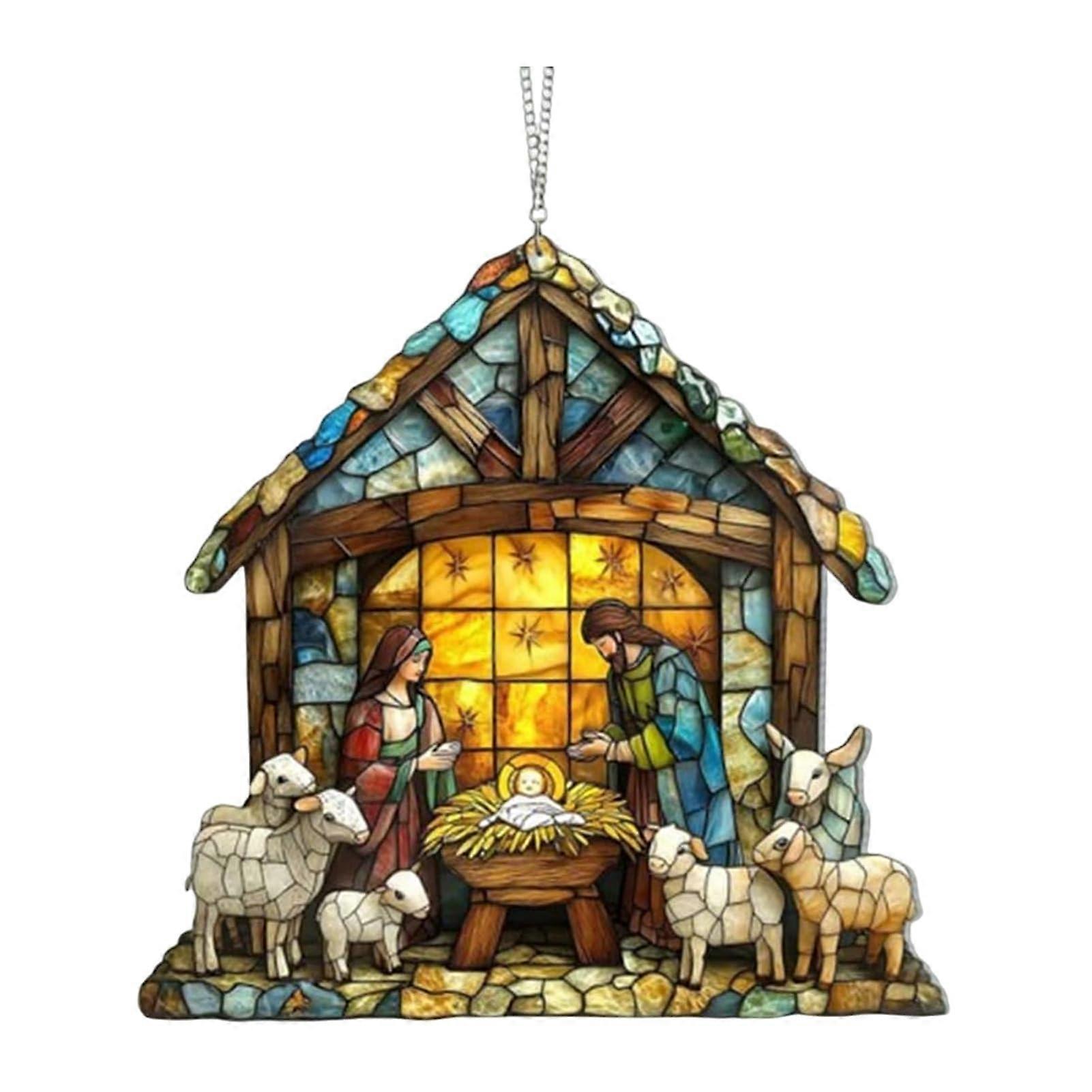 Nativity Scene Suncatcher, Stained Window HangingSuncatcher for Window, Jesus Artwork
