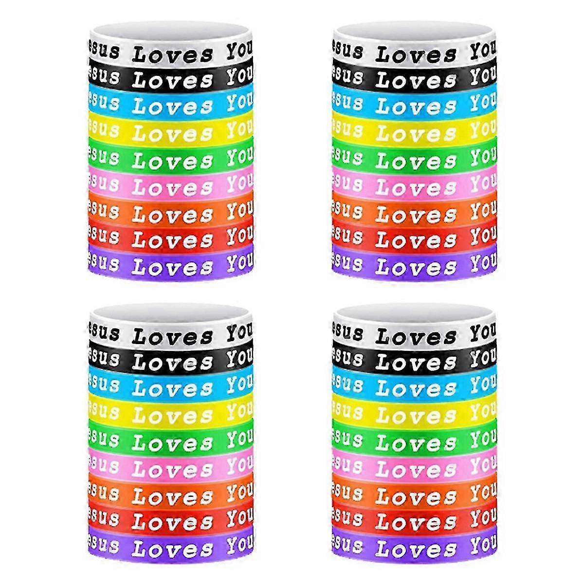 36 Pack Vibrant Jesus Loves You Silicone Bracelets