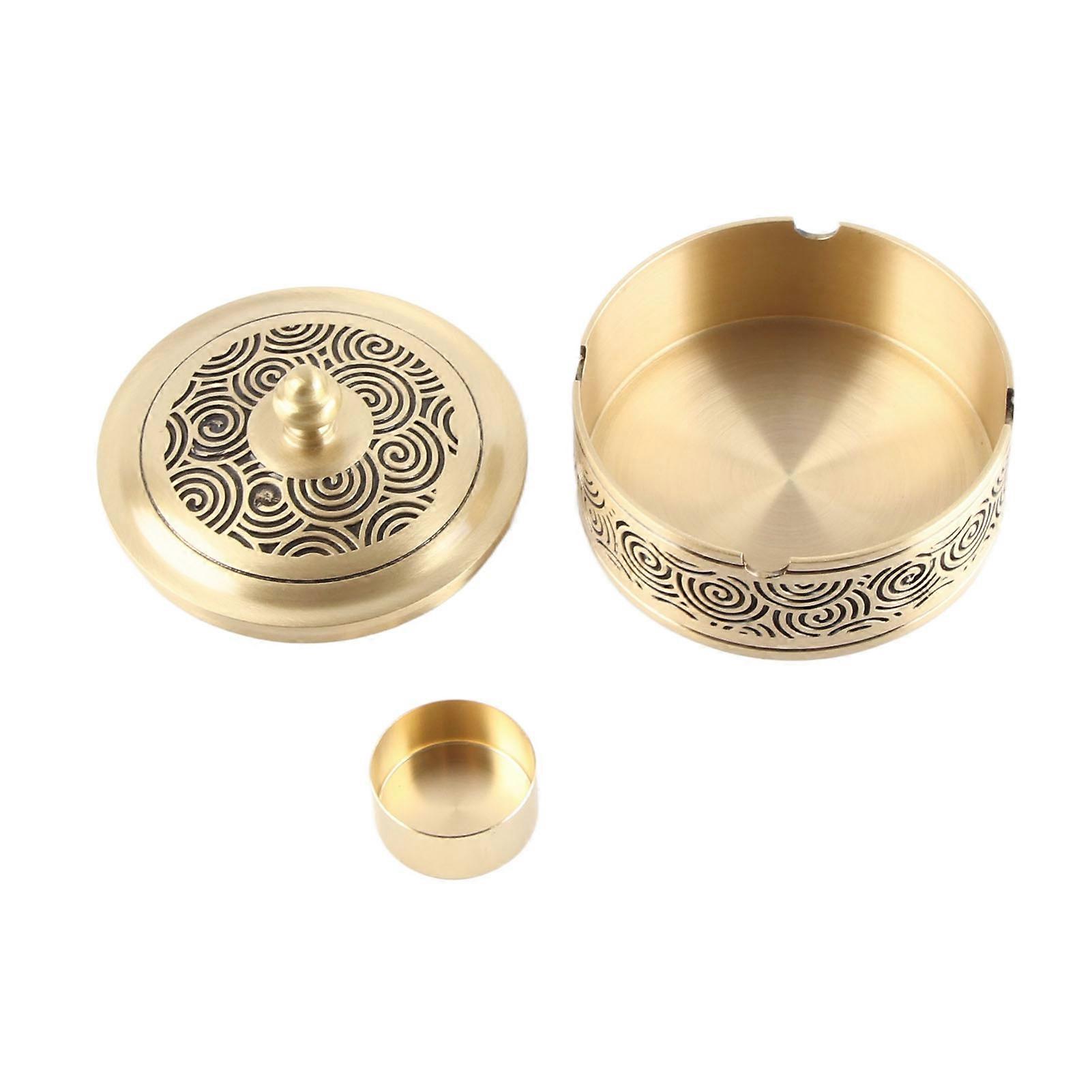 Vintage Windproof Auspicious Cloud Pattern Exquisite Ashtray with Lid for Coffee Table Living Room