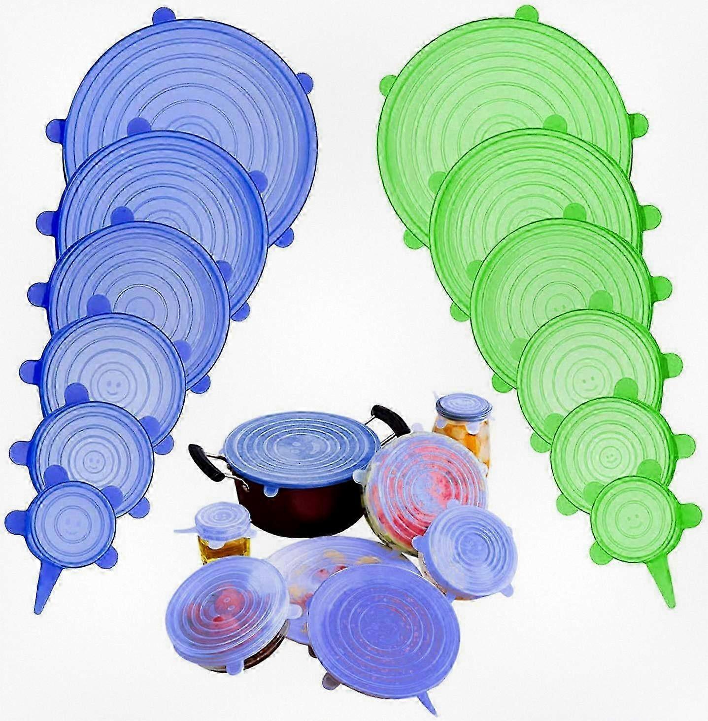 12 Pack of Various Sizes BPA-free Silicone Lids for Use with Multiple Brands, Reusable Container Covers, Flexible to Fit All Shapes, Durable