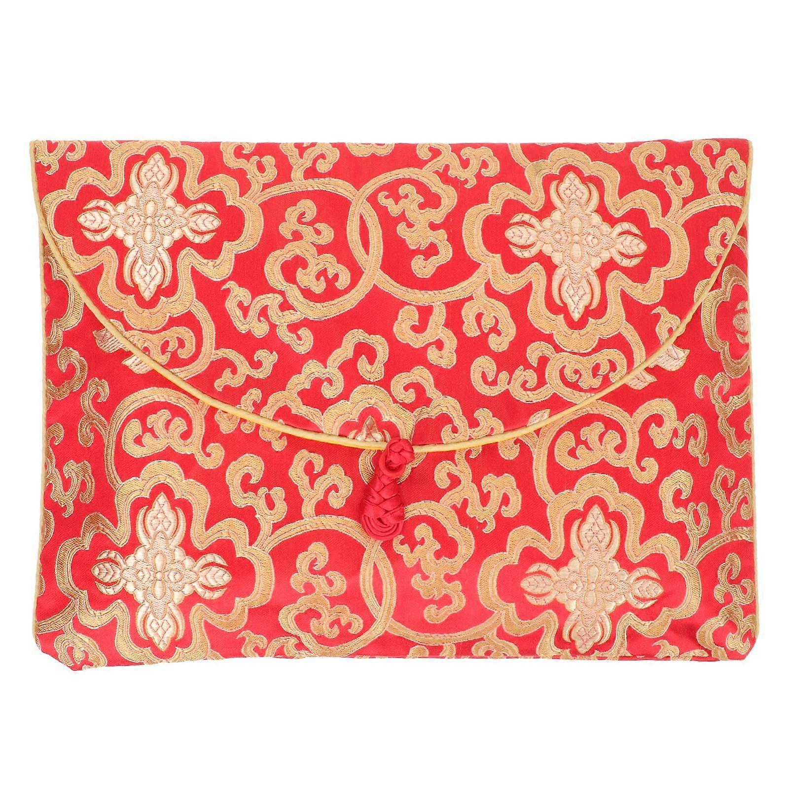 Multi-Function A4 Pocket Organizer Chinese Silk Envelopes Embroidery Envelope with Knot