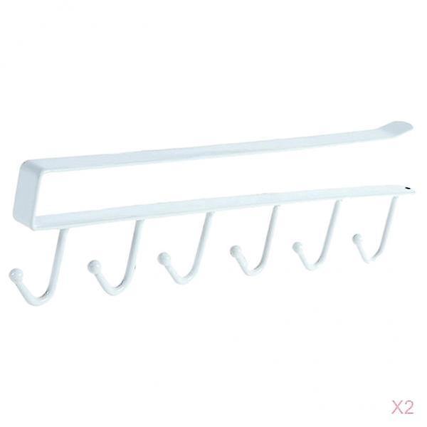 2Pcs 6 Hook Kitchen under Shelf Cabinet Rack Mug Holder Hook White