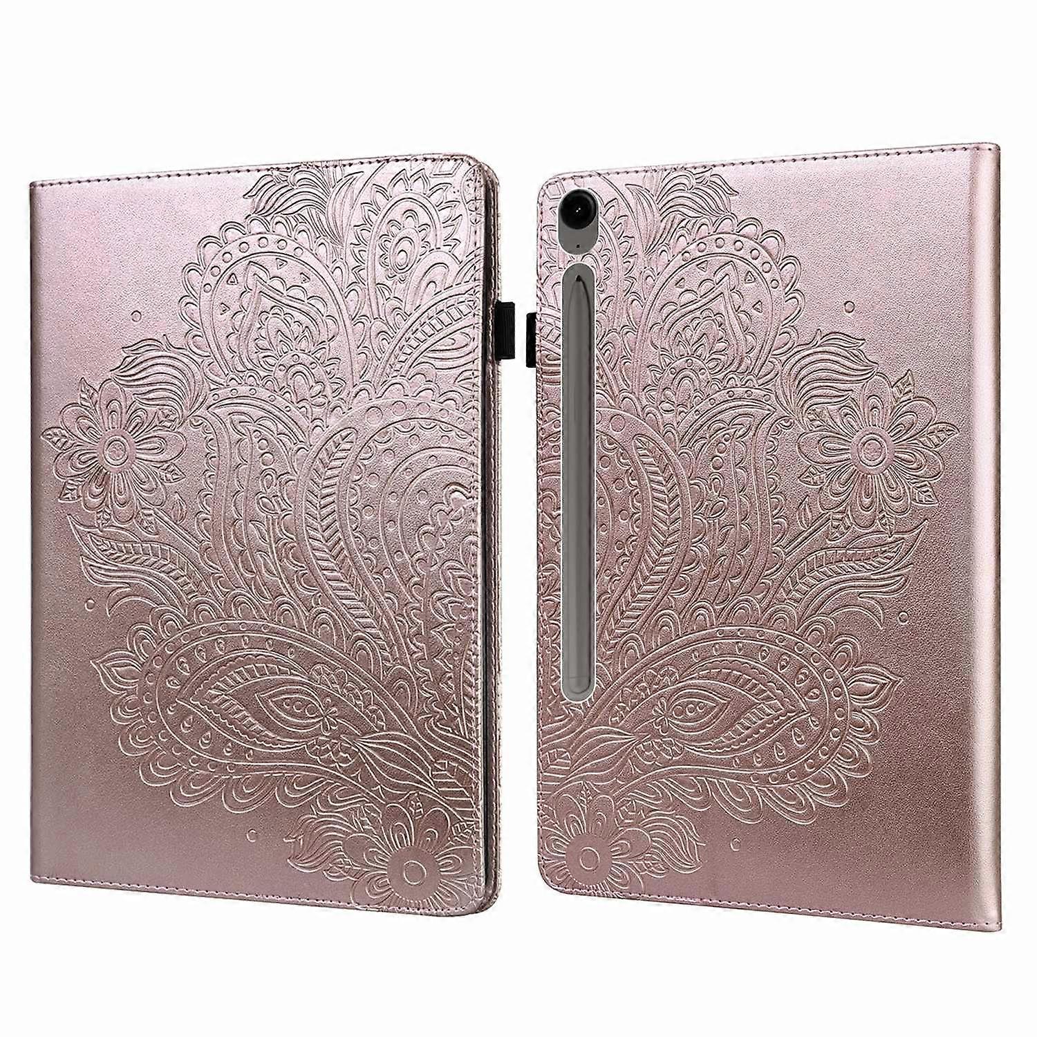 Pour Samsung Galaxy Tab S10 FE+ Coque Motif Fleur de Paon Porte-Carte Cuir Housse De Tablette - Rose G