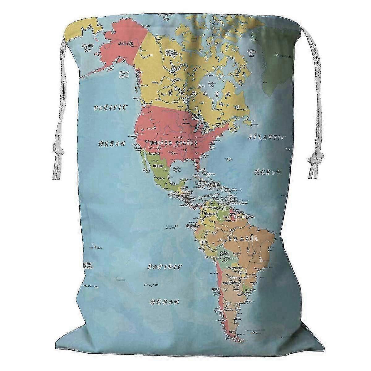 Vintage World Map And Markers Storage Basket  With Drawstring 60x80 Cm