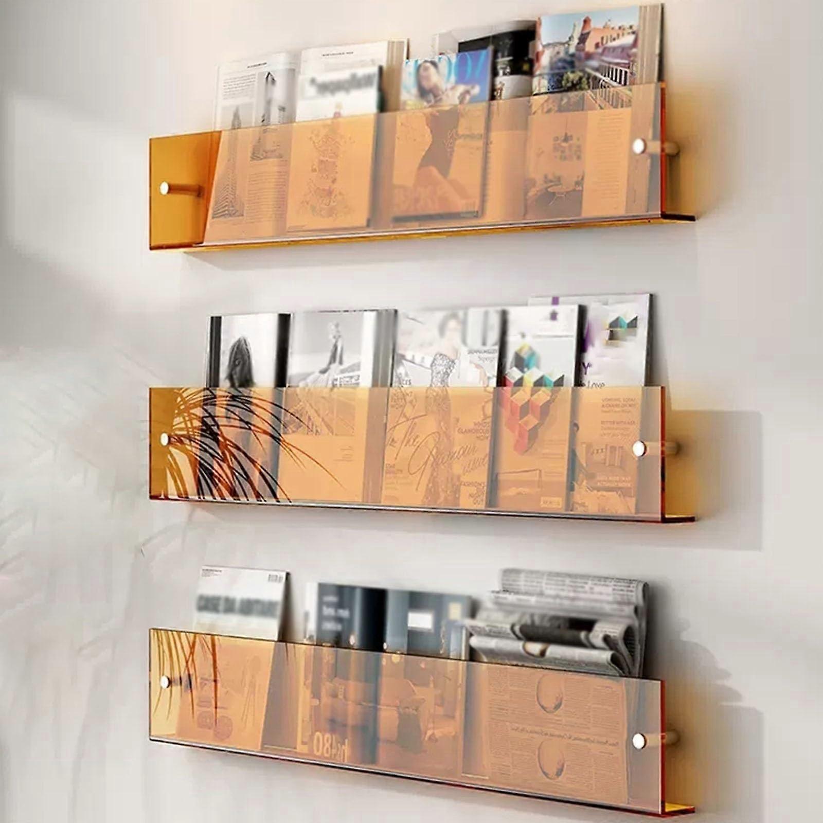 Transparent Magazine Rack Wall Mounted Bookcase 3 Pack for Home Office 80cm/31.5in