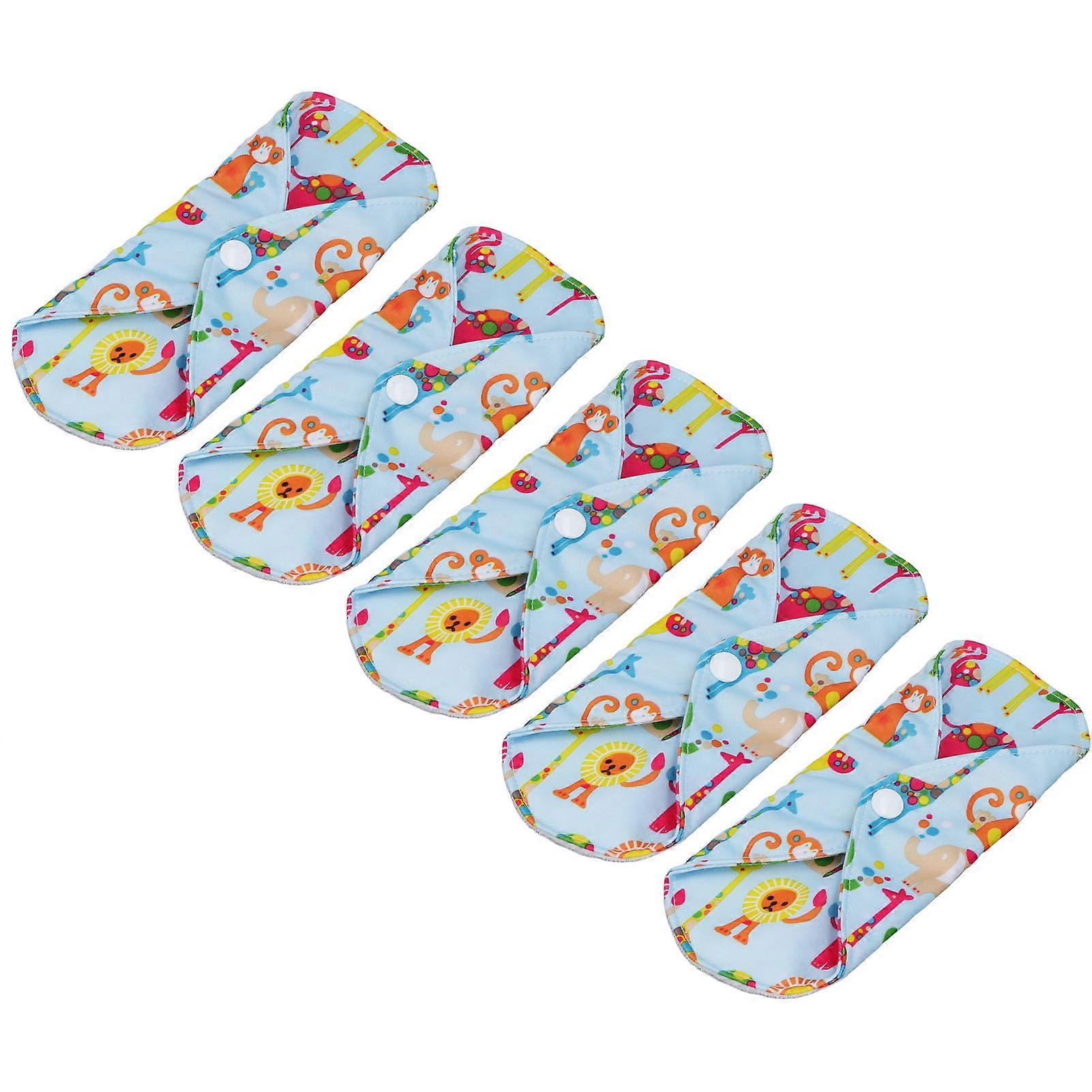 5PCS Reusable Menstrual Pads Zoo Print Absorbent Soft Comfortable Bamboo Cloth Sanitary Pad for Women