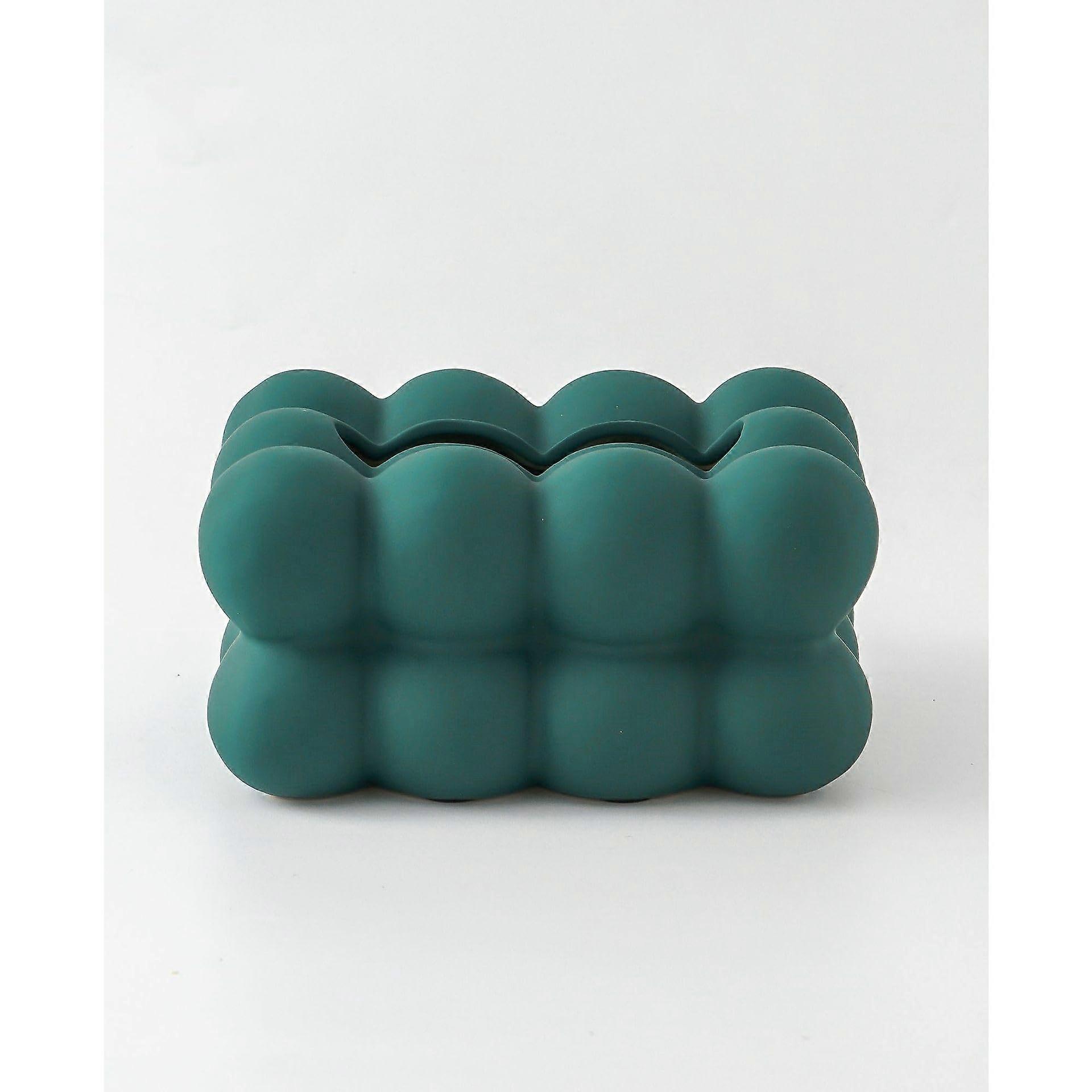 Ceramic Tissue Box, Rectangular, Dark Green, Solid Color, Home And Office Use, Ceramic Material