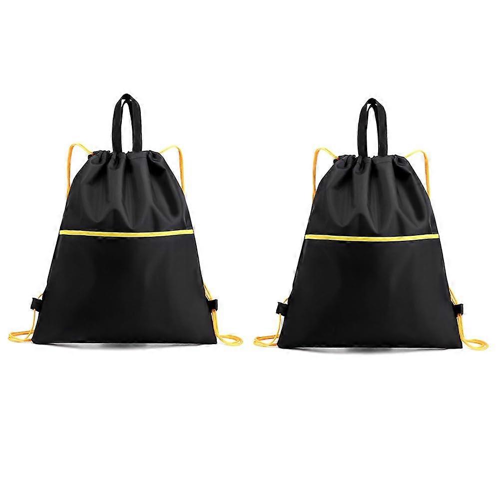 Pocket Backpack Bundle Storage Bag for Students, Black & Yellow Sports Drawstring Bag with Durable Design and Ample Storage Capacity