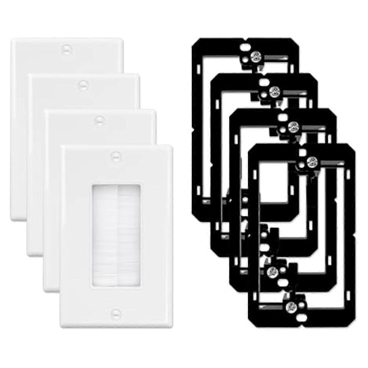 4 Brush Wall Plate with Low Voltage Mounting Bracket,Cable Pass Through Insert for Wires,Single Gan