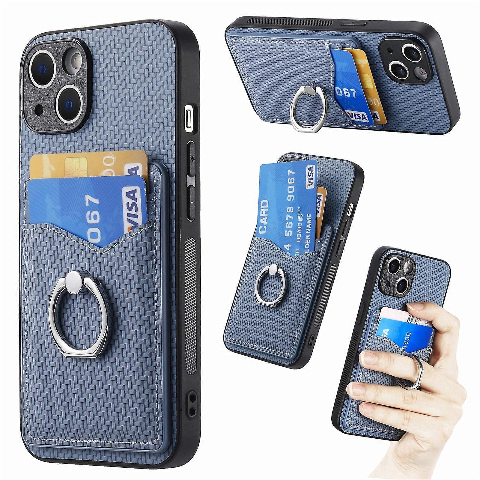 Case For Iphone 13 Pro Max Blue Card Holder Ring Car Magnetic Leather