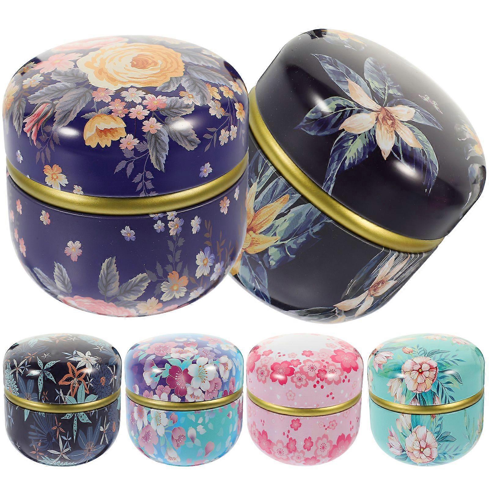 6pcs Multi-color Tinplate Jars Candy Tins Round Containers Tea Storage Holders