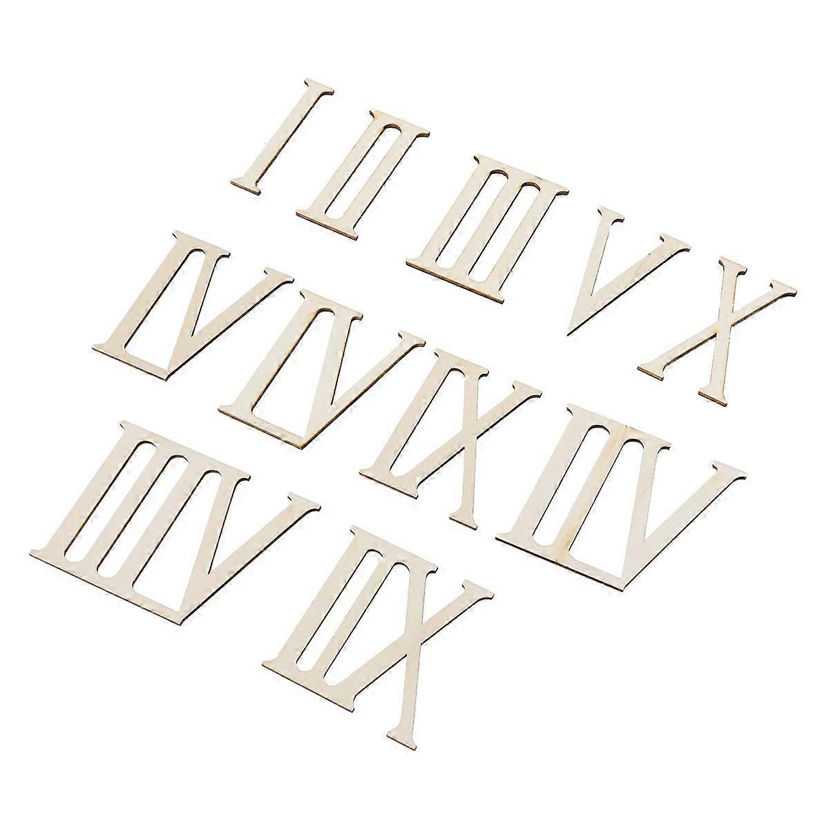 Roman Numeral Number Wooden Roman Numerals Shape Party 7cm Beige 24Pcs