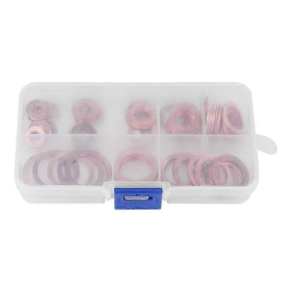 80pcs Solid Copper Sump Plug Assorted Washers Metal Kit Garage Engine Set with Box
