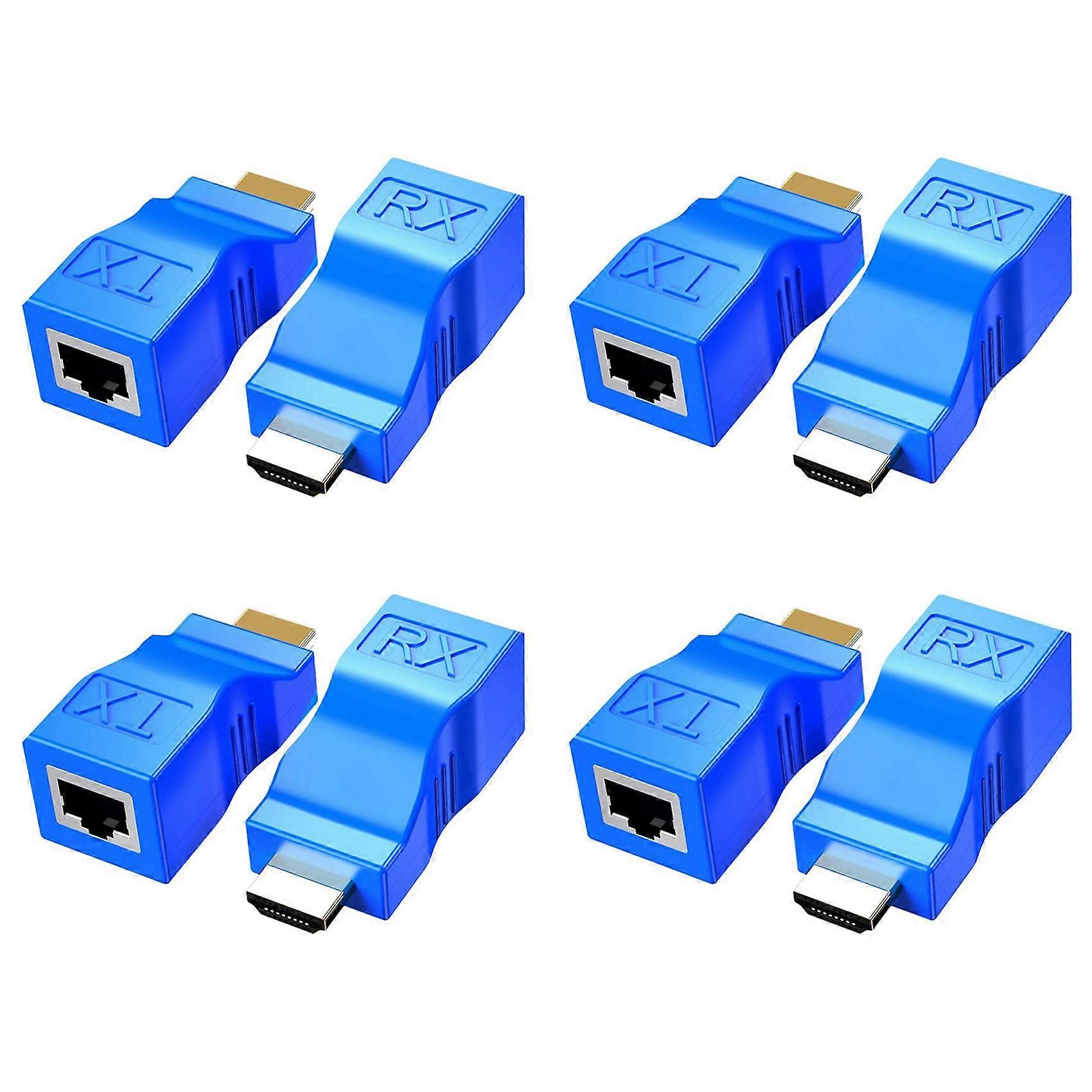 8Pack Extender, to RJ45 Converter Repeater over Cat 5E / 6 1080P Up to 30M Extender for HDTV STB 4K