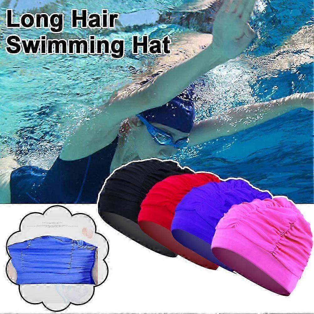 مرونة النايلون قبعة السباحة الشعر الطويل قبعة حمام قبعة نقية اللون للجنسين