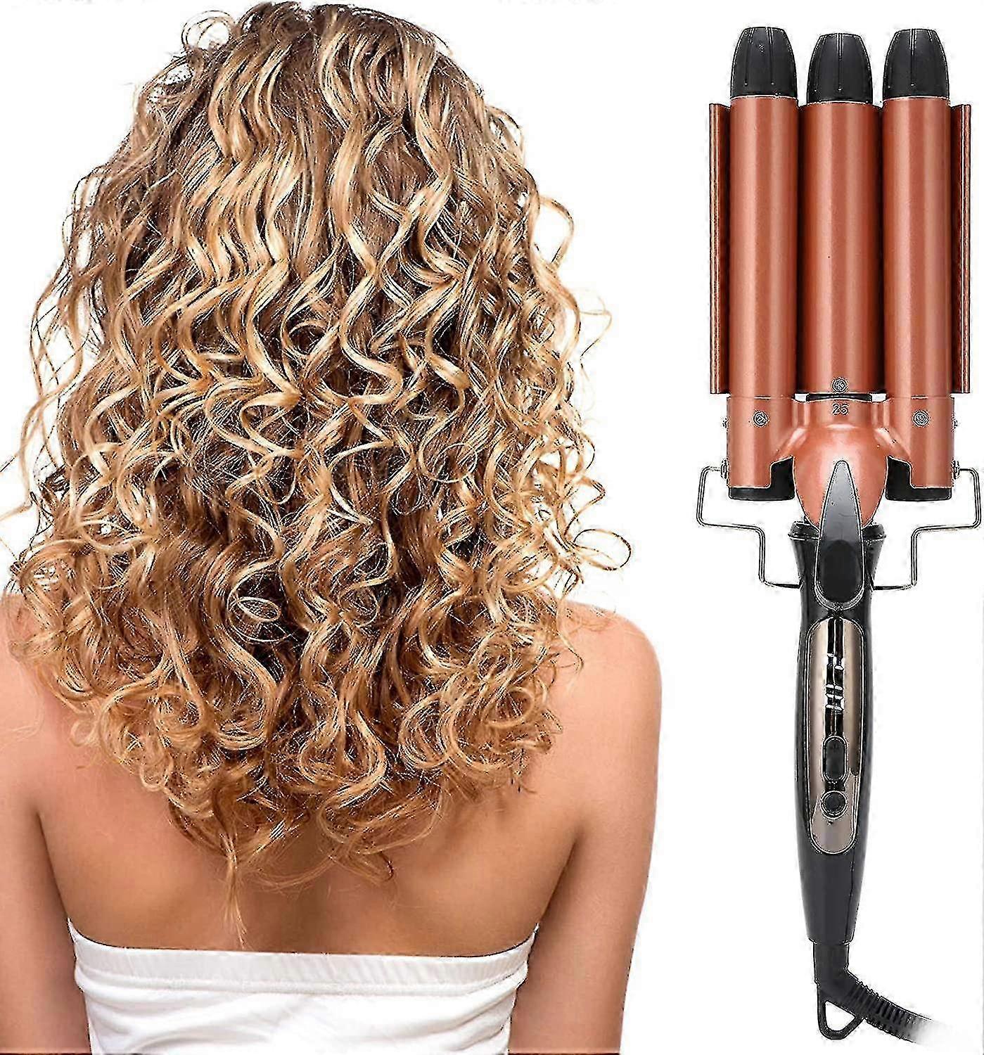 3 Barrel Professional Hair Curler with Adjustable Temperature Control and LCD Display