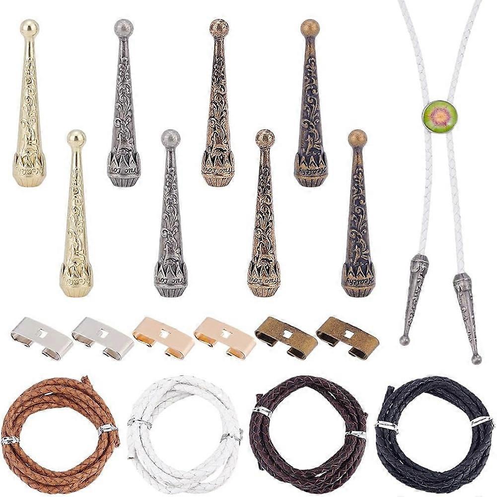 Bolo Tie Making Kit, Bolo Tie Tips Replacement End Caps Kit Rectangle Bolo Tie Buckle Accessories for Bolo Tie Making