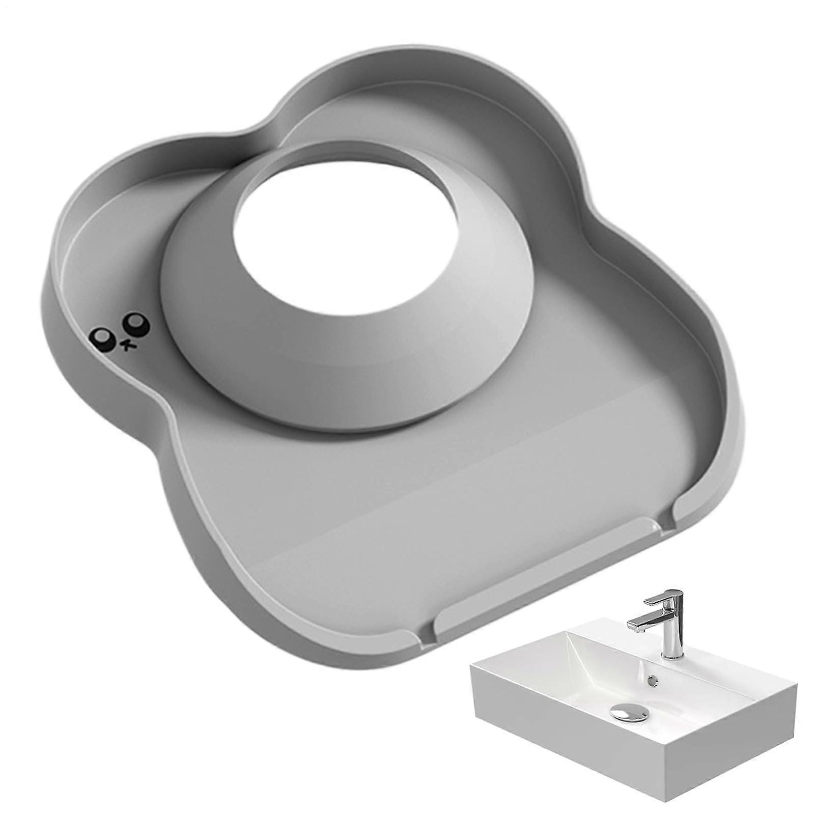Silicone splash guard for sink, faucet mat, drip catcher, organizer, draining mat in gray.