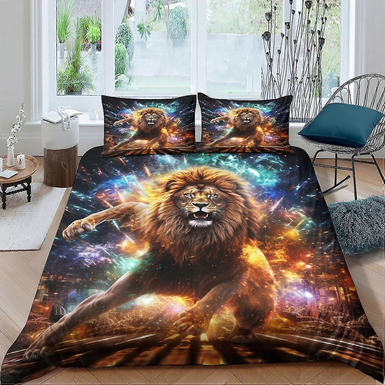 Conjunto de Capa de Edredom com Estampa Animal e Cama, Capa de Colcha 3D Beast com Fronhas, para Microfibra Macia com Fecho de Zíper Conjunto de 3 Peças